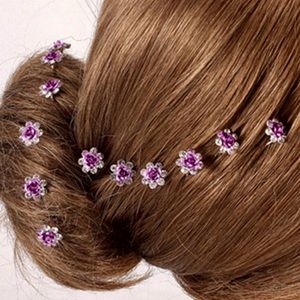 Set of 10 NWOT Purple Rose Hair Pins